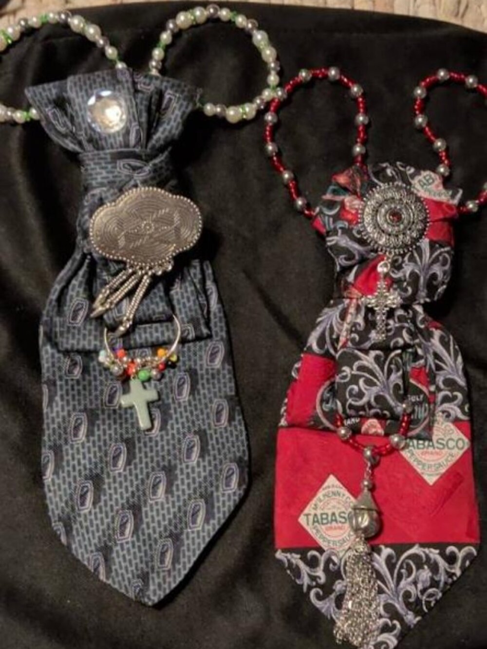 Set of 2 OOAK Broken 2 Beautiful Christian Novelty Tie Necklaces Crosses